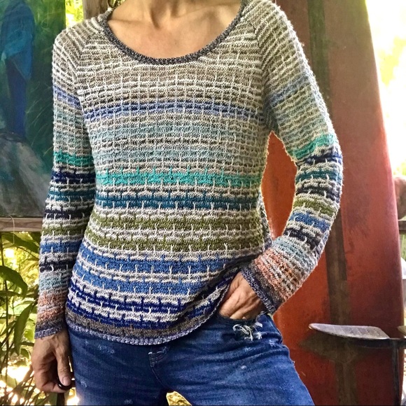 NIC+ZOE Blue/Green Striped Sweater (M) - Picture 9 of 11
